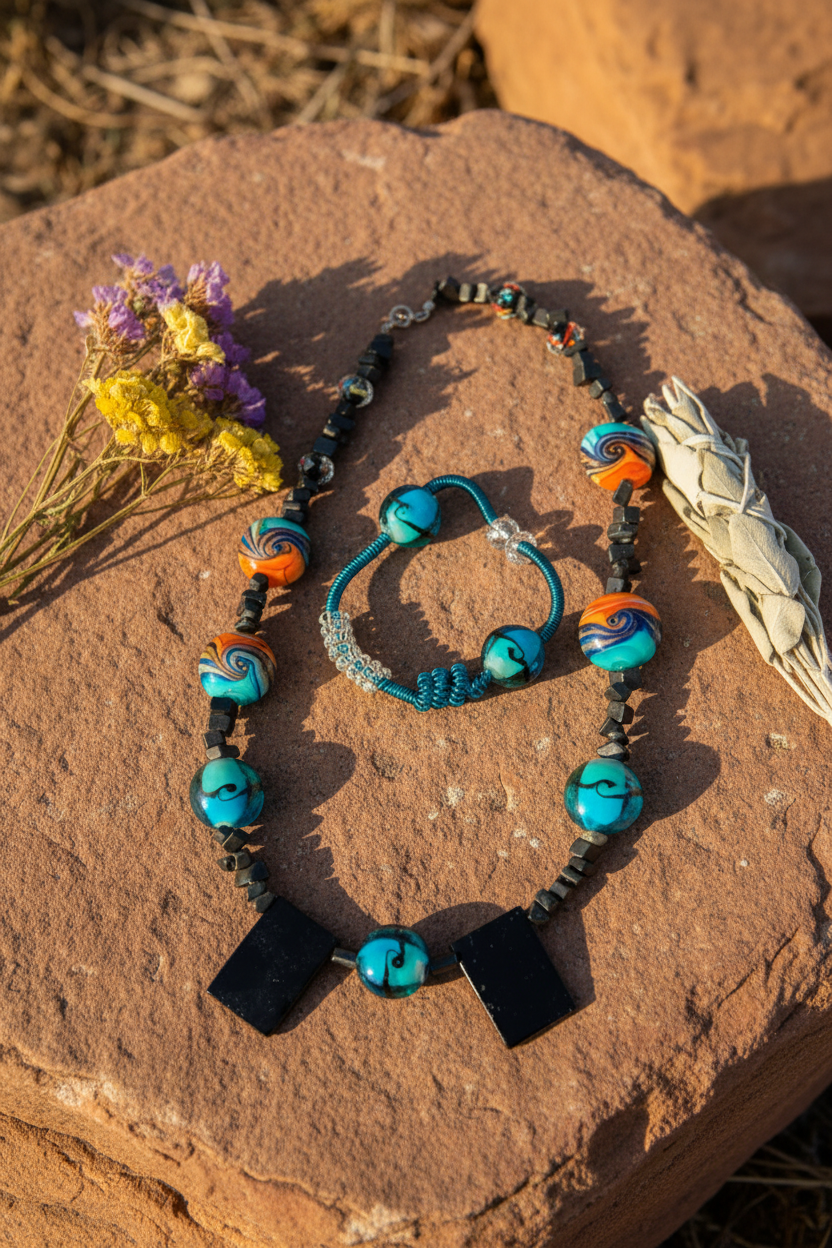 Turquoise Lampwork Set Outdoor Boho