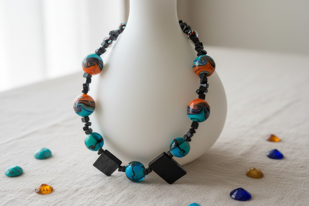 Vibrant Swirl & Stone Geometry Necklace