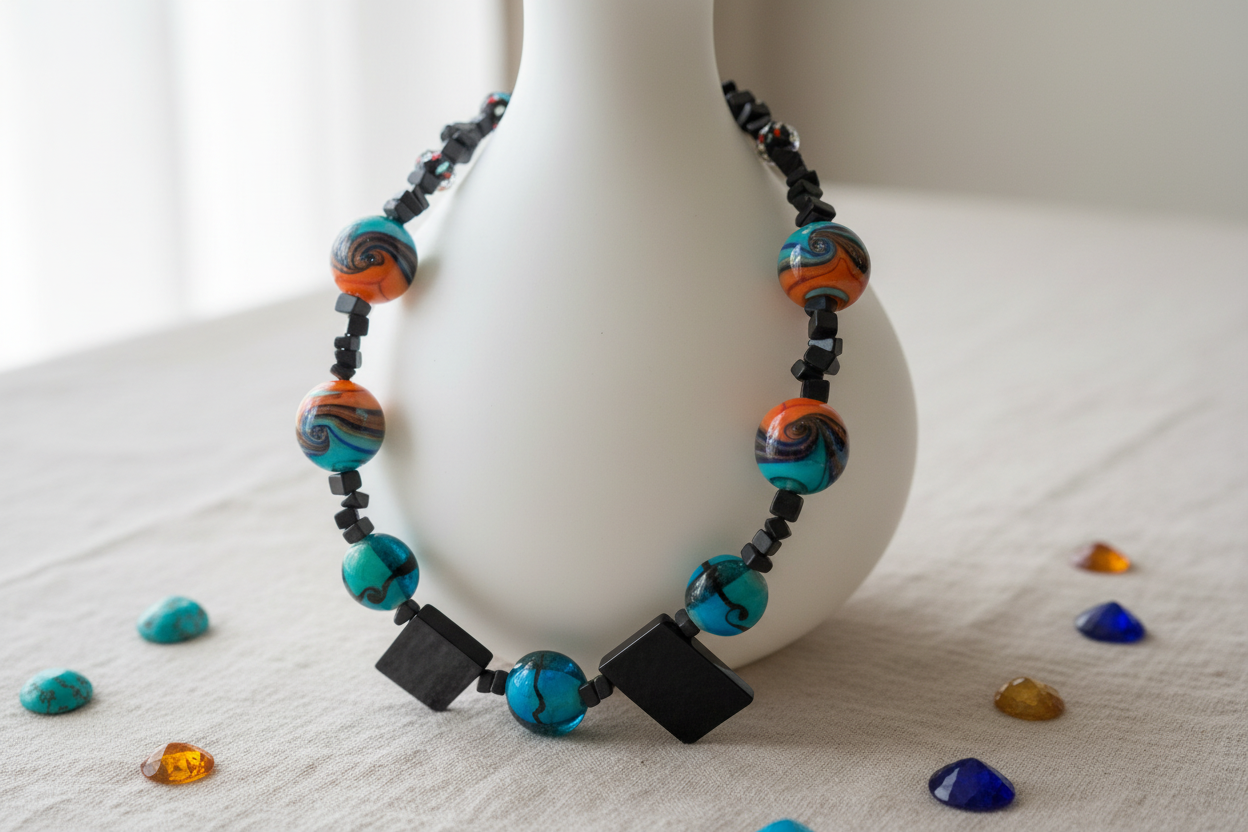Vibrant Swirl & Stone Geometry Necklace