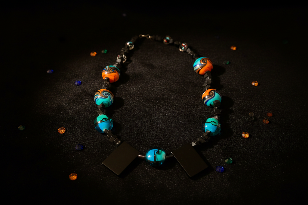 Vibrant Swirl & Stone Geometry Necklace