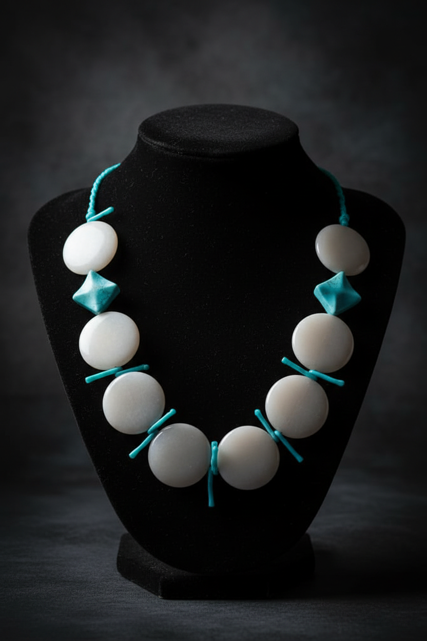 White Coin & Turquoise Necklace - Editorial