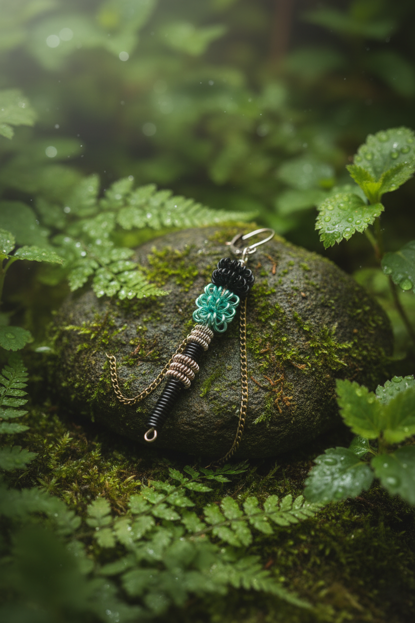 Wire Art Dangle Earring - Botanical Style