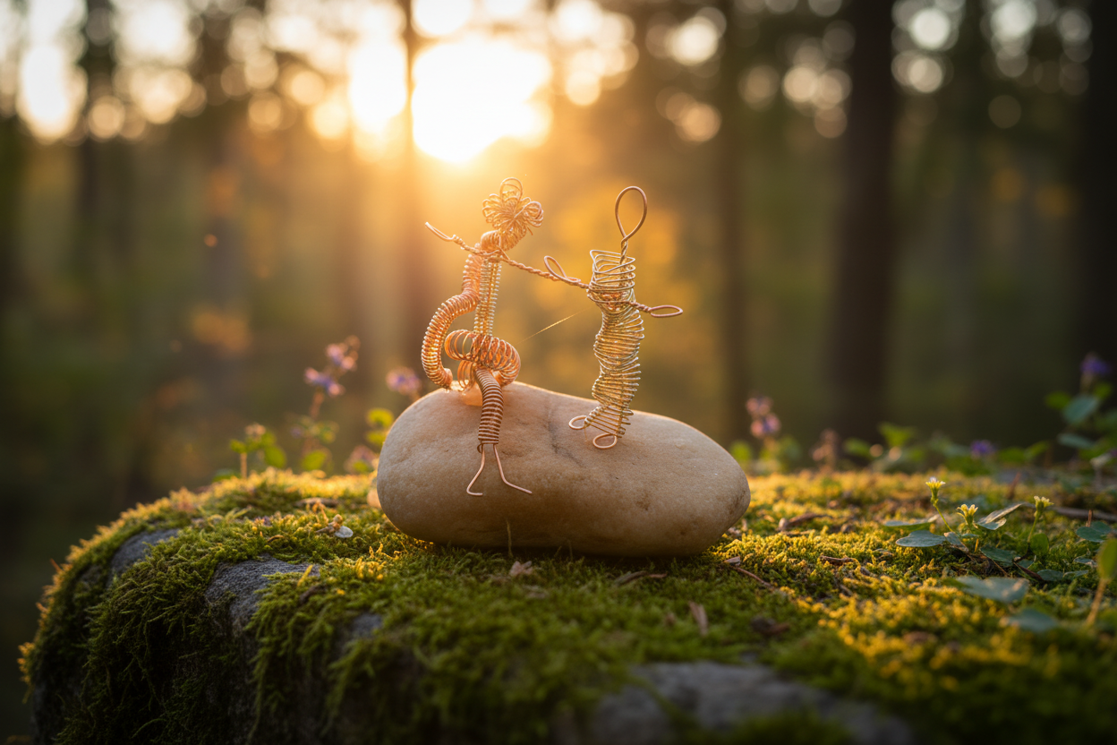 Wire Figure Sculpture - Golden Hour Outdoors